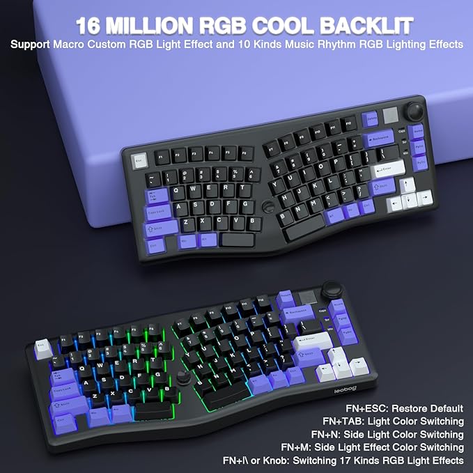 LEOBOG A75 Alice Ergonomic Wireless Mechanical Keyboard with Joystick Knob | 75% Ergonomic Split Layout, Tri-Mode, Multifunction Knob, RGB Backlight, Top Mount Structure, Hot Swappable Linear Switches - Image 7