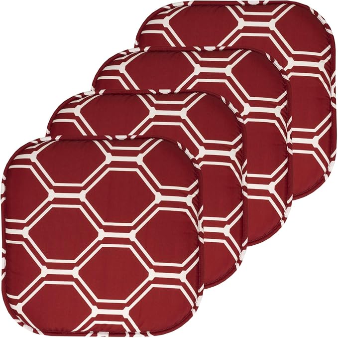 Sweet Home Collection Chair Cushion Memory Foam Pads Honeycomb Pattern Slip Non Skid Rubber Back Rounded Square 16" x 16" Seat Cover, Mirage Wine/White, 4 Pack by SweetHomeCollection