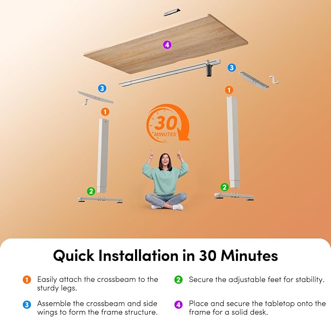 CubiCubi 48 x 24 Electric One-Piece Standing Desk, Maple | Whole-Piece Desktop, Seamless Design, Height Adjustable Computer Desk, Sit Stand up Home Office Workstations - Image 9