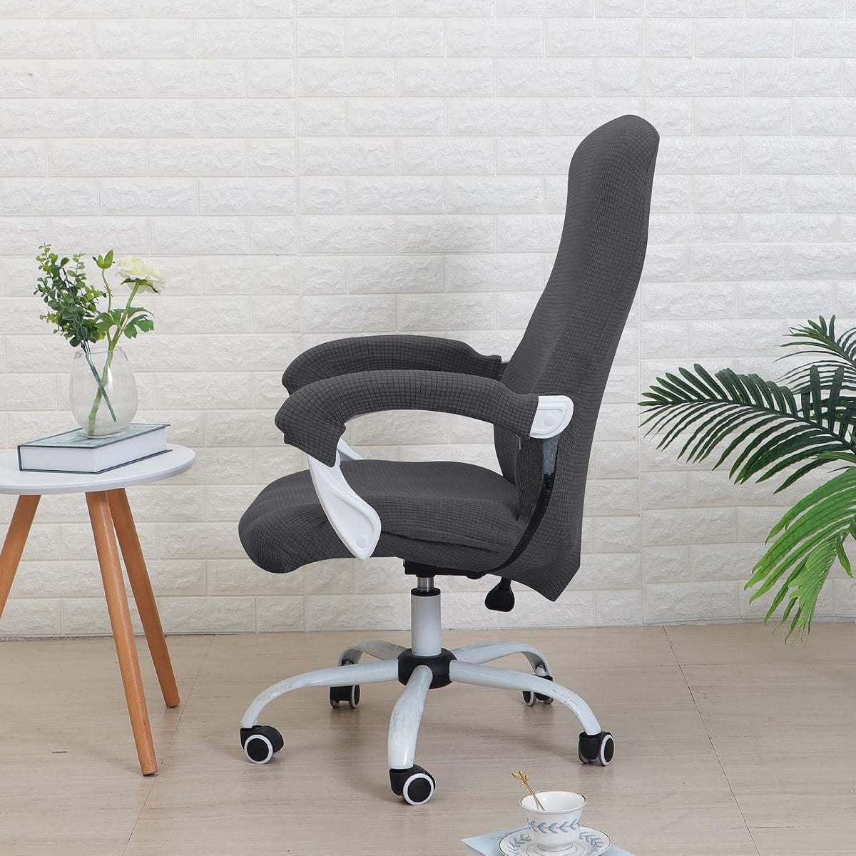 FORCHEER Office Chair Cover Water Repellent Jacquard Armrest Swivel Chair Slipcovers Removable Stretch Universal Computer Chair Cover L with Chair Arm Cover 2P-Dark Grey - Image 3