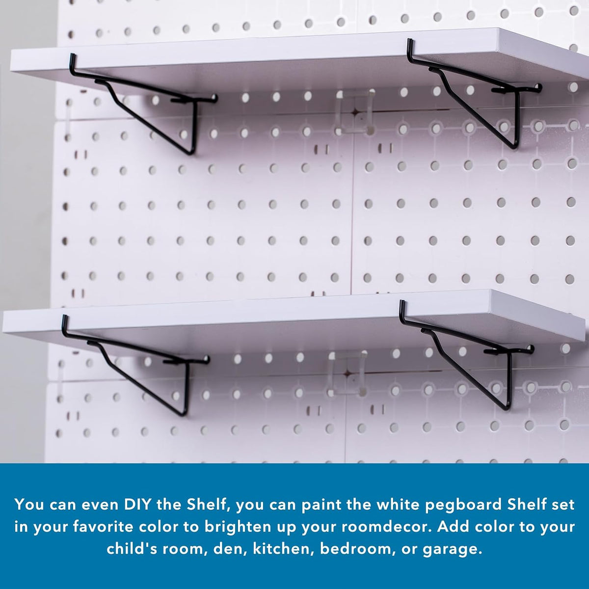 Pegboard Shelf Set - 6 Heavy Duty Peg Board Shelves & Steel Brackets, Organizer for Storage, Garage, Workbench, Craft, Office - Image 4