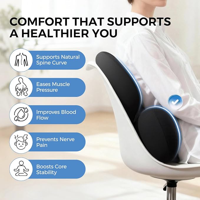 BEBAS Ergonomic Memory Foam Lumbar Support Pillow for Car, Black | Zoned Pressure Relief for Back Support, Lumbar Cushion with Fixed Ring, Breathable Washable Cover, Fits for Driving & Office - Image 8