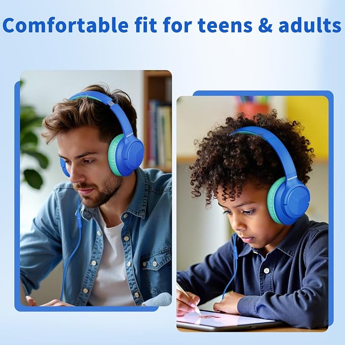 Botesty Sound Wired Headphones with Microphone, Over Ear 3.5mm Plug in Headphones with 4.9ft Tangle-Free Nylon Cord for Tablet, Laptop, MP3/4, School, Airplane Travel (Blue) - Image 4