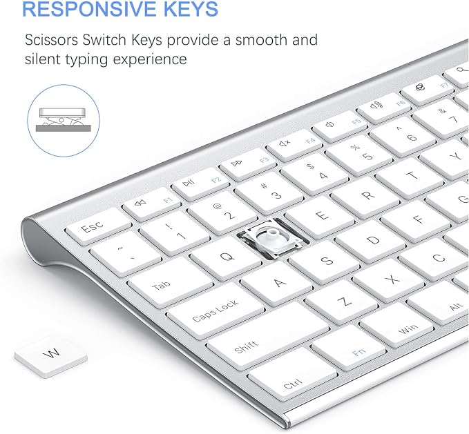 Vssoplor Wireless Keyboard and Mouse, Rechargeable Ultra Slim, White Silver | Quiet Full-Size Keyboard and Mouse Combo Set, for Laptop, PC, Notebook, Desktop, 2.4GHz Stable Connection, Ideal for Office - Image 4
