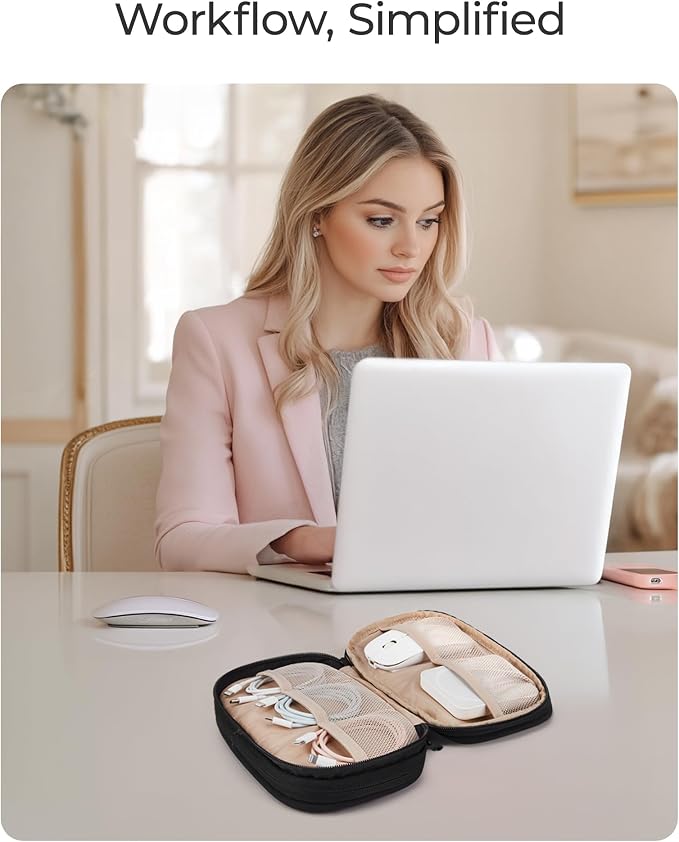 BAGSMART Electronics Organizer Travel Case for Cords Chargers Phones, Beige | Puffy Padded, Travel Essentials, Cord organizer bag for Cables, Compact Tech Accessories Pouch - Image 6