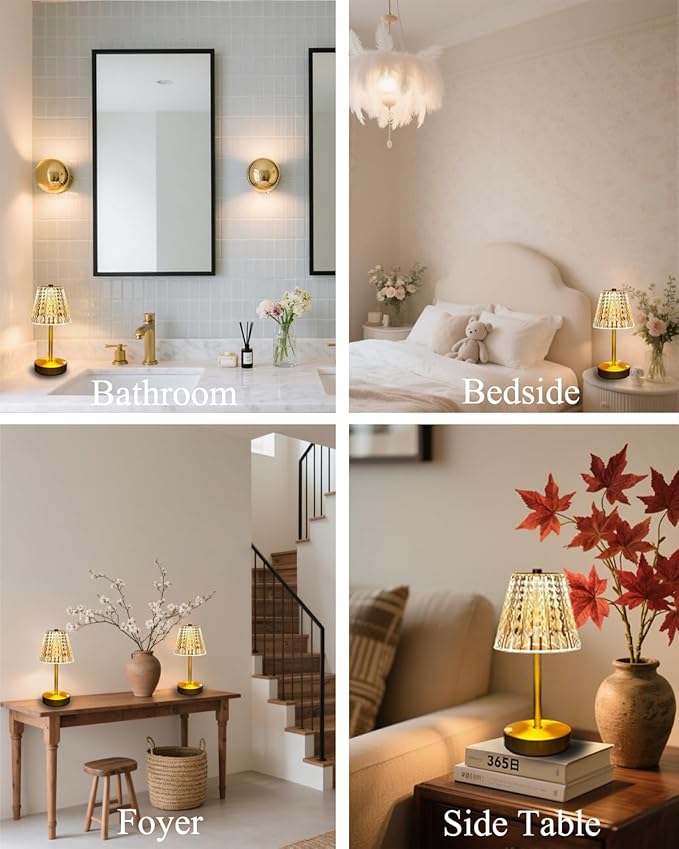 Set of 2 Rechargeable Table Lamps-Small Size Battery Powered Lamps-Cordless Desk Lamp for Restaurant Dinner Bathroom Kitchen Countertop Tabletop Ambient Lighting-Brushed Brass Gold Wireless Lamps - Image 4