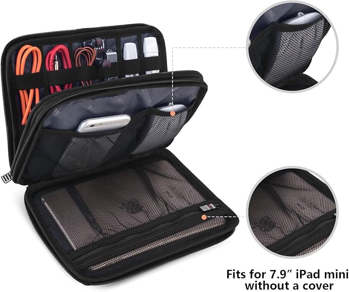 BUBM Double Layer Electronic Accessories Organizer, Travel Gear Bag for Cables, USB Flash Drive, Plug and More, Perfect Size Fits for iPad Mini (Medium, Blue) | Travel Gadget Bag for Cables, USB Flash Drive, Plug and More, Perfect Size Fits for iPad Mini - Image 3