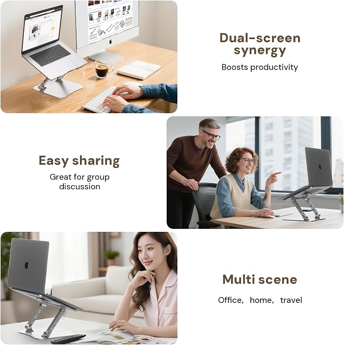 Laptop Stand for Desk – 2.5mm Aluminum Ergonomic Riser, Adjustable Height & Angle, Sturdy Yet Lightweight, Fits 10-17.3 Inch MacBook Pro/Air, Dell XPS, HP,Silver. - Image 6