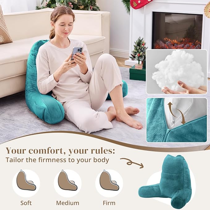 Sasttie Reading Pillow for Bed, Back Pillow for Sitting Up, Teal Blue | 21" Backrest Support Cushion for Couch, Sofa, and Floor, Dorm Essentials, OEKO-TEX, Adjustable Down Alternative Fill - Image 3