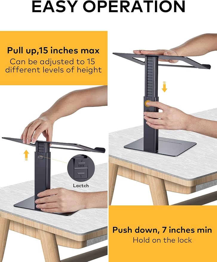 Laptop Stand for Desk, Ergonomic Sitting and Standing Laptop Riser for Notebook MacBook 11-17 Inches，DJ Laptop Stand Adjustable Height from 7-15 Inches Aluminum(Black) - Image 6