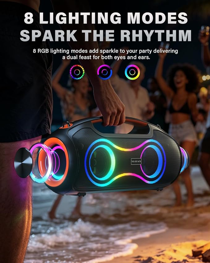 Portable Bluetooth Speaker Wireless, 180W Max Loud Waterproof Speakers, Bass Boost Boom Box for Party and Outdoor, w/2*Subwoofer, 2*Tweeter, DSP, IP65, 24H, TWS, TF, USB, AUX - Image 7