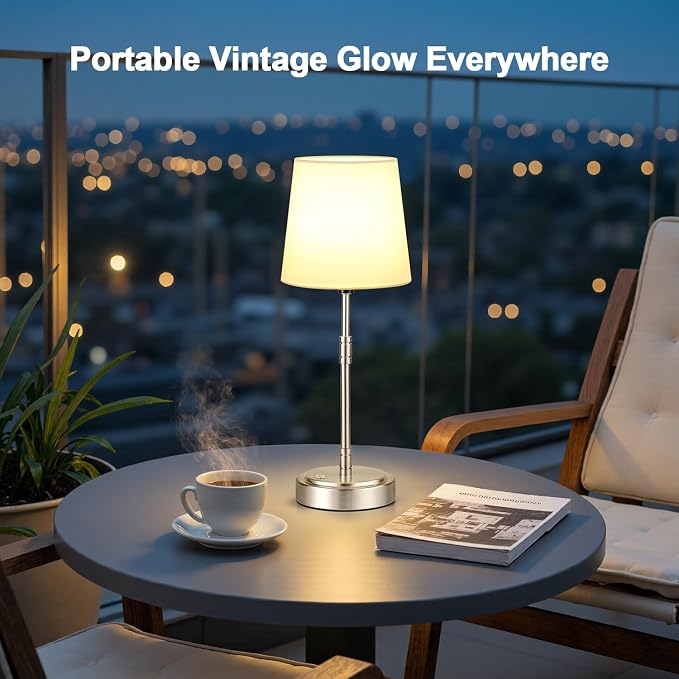 Cordless Table Lamps Set of 2 – Battery Operated Lamp with 7500mAh Rechargeable Battery, Stepless Dimmable Vintage Brushed Nickel Touch Desk Lamps for Dining Room, Nightstand & Patio (Bulbs Included) - Image 9