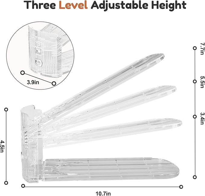 Neprock Shoe Stacker, Shoe Slot Organizer for Closet, Shoe Storage Rack | 20 Pack, Clear, 50% Space Saver, 3 Adjustable Height, Tool-Free Assembly, 30% Thicker, Superior Load Bearing - Image 4