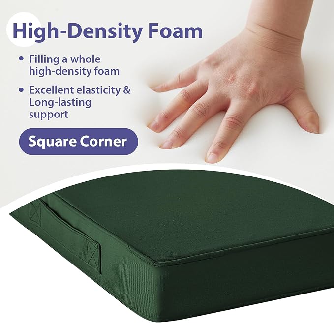 IPYNBAP Outdoor Chair Cushions Set of 4 -Waterproof Outdoor Seat Cushions for Patio Furniture, Patio Chair Cushion with Handle and Ties, Out Door Chair Pads,18.5x16x3-Square, Forest Green - Image 4