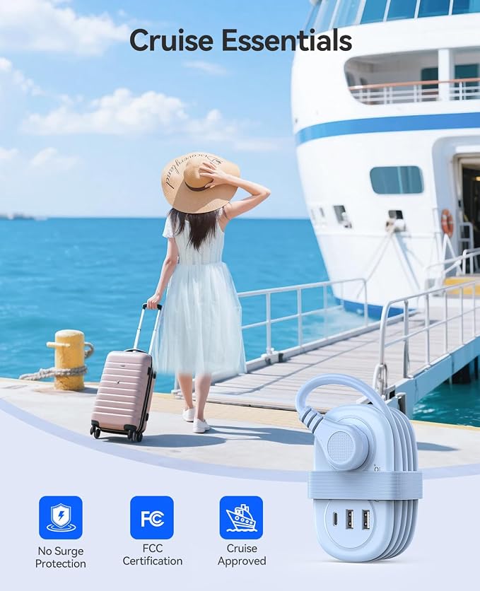 ORICO Cruise Approved Power Strip for Travel, 5 in 1 Extension Cord | with 2 AC Outlets 2 USB-A and 1 USB-C Ports , 3.7 ft Flat Plug Wrap-around Power Strip for Cruise Office, Hotel, Home- AP3 - Image 7