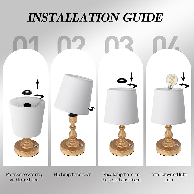 Mini Cordless LED Table Lamp, 5200mAh Rechargeable Battery Operated Lamp, 3-Level Brightness, Touch Dimmable Desk Lamp, Bedside Night Light for Patio Camping Restaurant Home, Wood Grain - Image 8