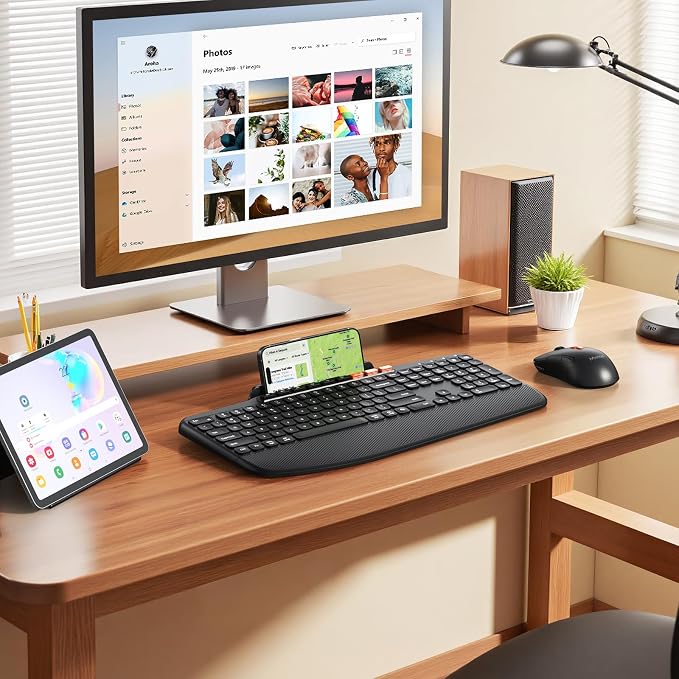 MEETION Bluetooth Wireless Keyboard Mouse Combo with Tablet Holder | Slim ergonomic keyboard with quiet scissor keys, 4 DPI wireless mouse, works with Windows, Mac, PC, laptop, phone and tablet - Image 9