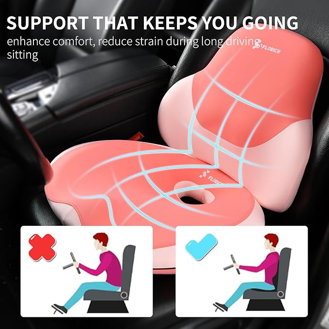 Seat Cushion Lumbar Support Pillow for Office Chair, Car Lower Back Support, Ergonomic Desk Chair Pillow for Butt and Back Support of Memory Foam Seat Pad(Dark Pink) - Image 2