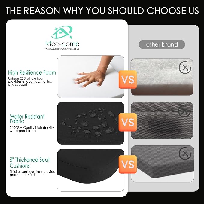 idee-home Outdoor Chair Cushions Set of 2, 17" x 17" D-Shaped | Thick Outdoor Seat Cushions Waterproof Patio Furniture with Ties Dining Pads - Image 3