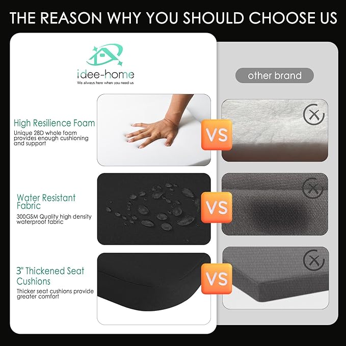 idee-home Outdoor Chair Cushions Set of 4, 19" x 19" D-Shaped | Thick Outdoor Seat Cushions Waterproof Patio Furniture with Ties Dining Pads - Image 3
