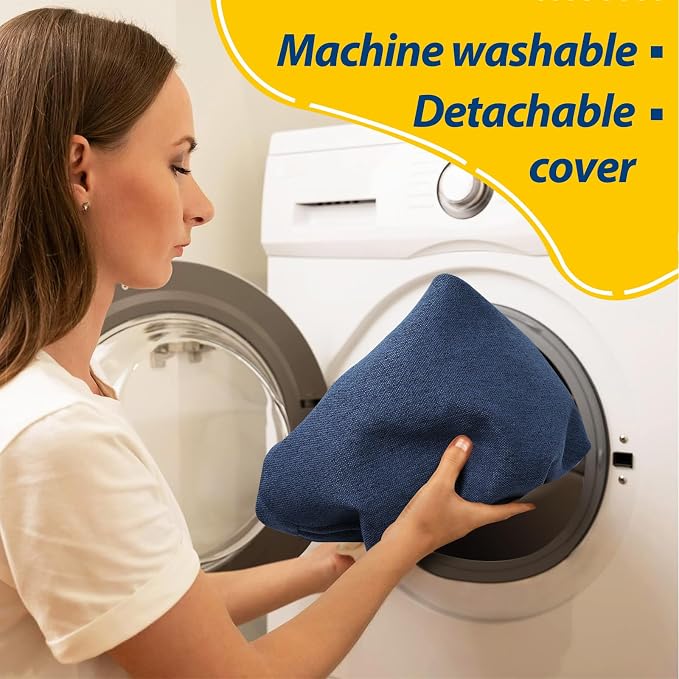AAAAAcessories D-Shaped Chair Cushions, 2" Thick Dining Chair Pads with Ties and Removable, Machine-Washable Cover, 17" x 16", Set of 4, Blue - Image 4