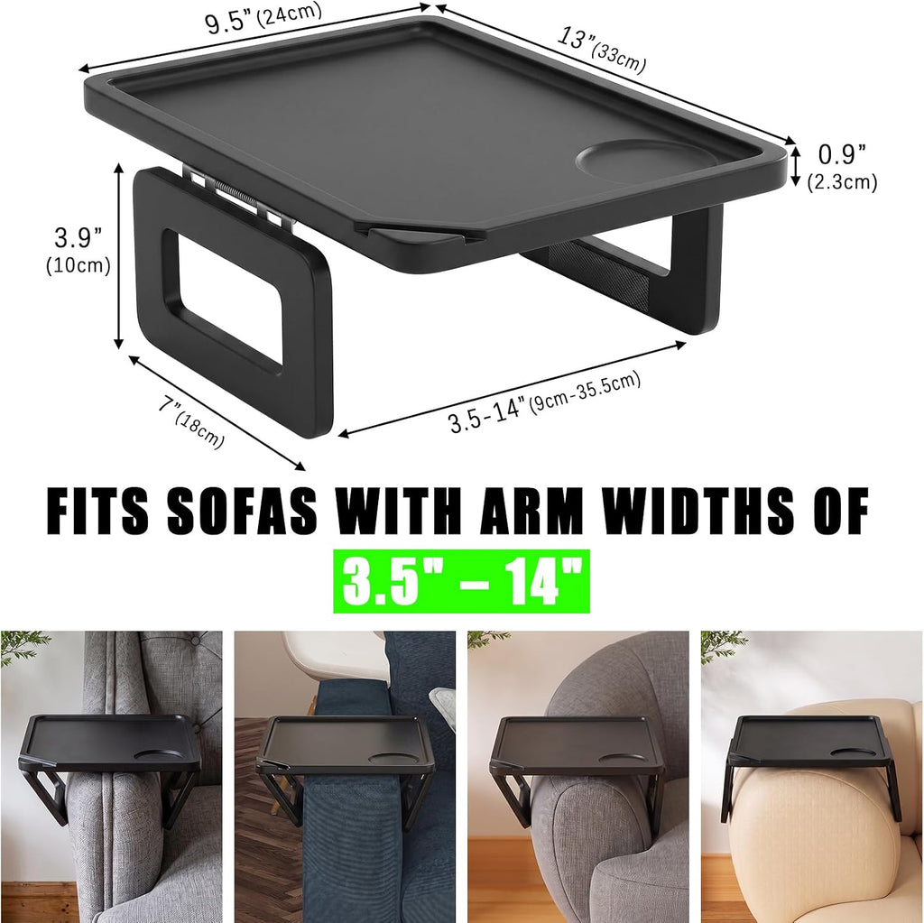 Couch Arm Tray Table Sofa Arm Clip Table, Armrest Tray Table Suitable for Home Drinks/Fast Food/Fruit Etc, Large Size Multi-Function Black - Image 6