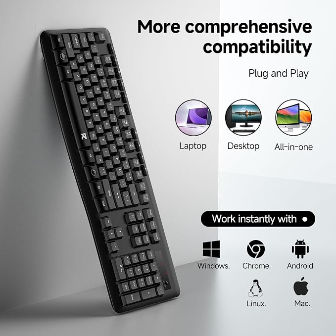 Redragon BK7366 Wired Keyboard,Multimedia USB Quiet Computer Keyboard,Silent Keyboard with Large Number Pad,Spill-Resistant,Anti-Wear Letters,Full Size for Laptop,Desktop - Image 4