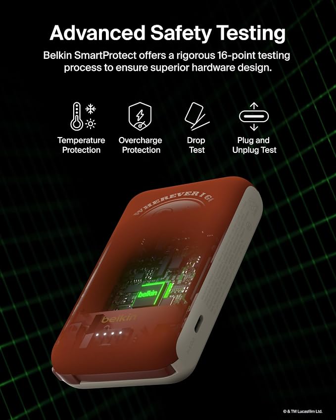 Belkin Disney Mandalorian and Grogu 10000mAh 20W USB C Power Bank Charger | Fast Charging, Integrated USB C Cable, Extra USB C Port, iPhone 17, iPad, Samsung Galaxy S26, Charge 2 Devices - Image 9