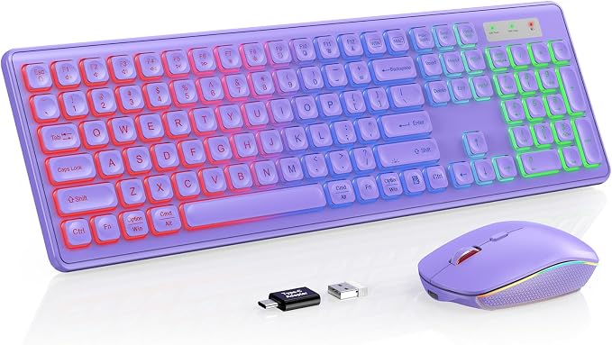 Wireless Keyboard and Mouse Combo with RGB Backlit, Rechargeable | Light Up Letters, Full-Size, Soft Typing, Sleep Mode, 2.4GHz Quiet Keyboard Set for Mac, Windows, Laptop, PC, Trueque KM42Pro by Trueque