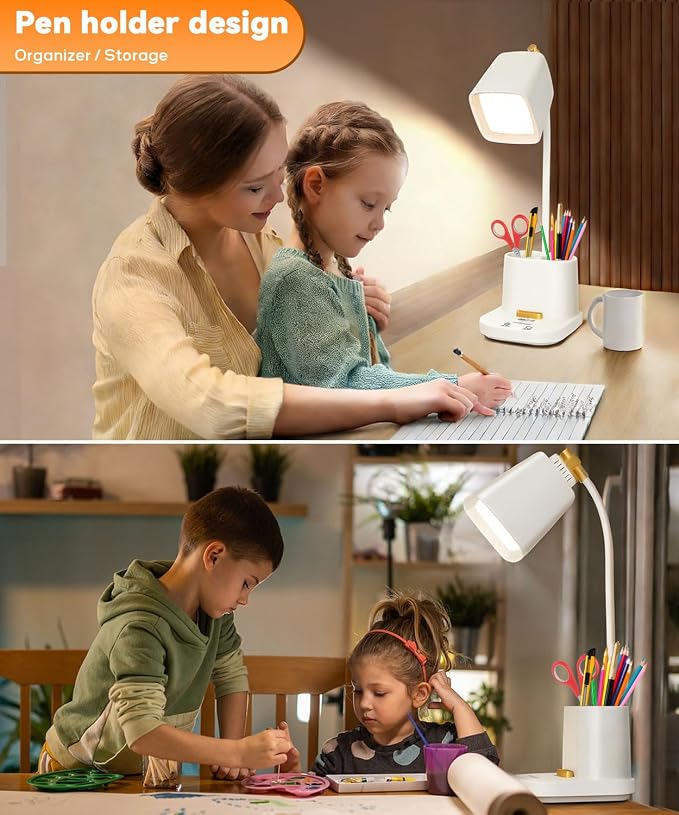 LED Desk Lamps for Home Office with Charger, Organizer, Desk Light Table Lamp for Bedroom, Study, Reading, Work, Nail, Gooseneck Small Desk Lamp for Artist, Puzzle, Drawing, Eye-Caring LED Office Lamp - Image 6