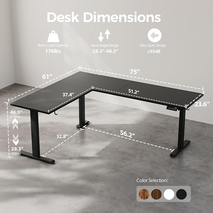 Agilestic L Shaped Electric Standing Desk Adjustable Height, 75 Inch, Black | Electric Height Adjustable, Spacious Corner Desktop, Sturdy Steel Frame, Memory Presets, 176 lbs, Splice Board - Image 2