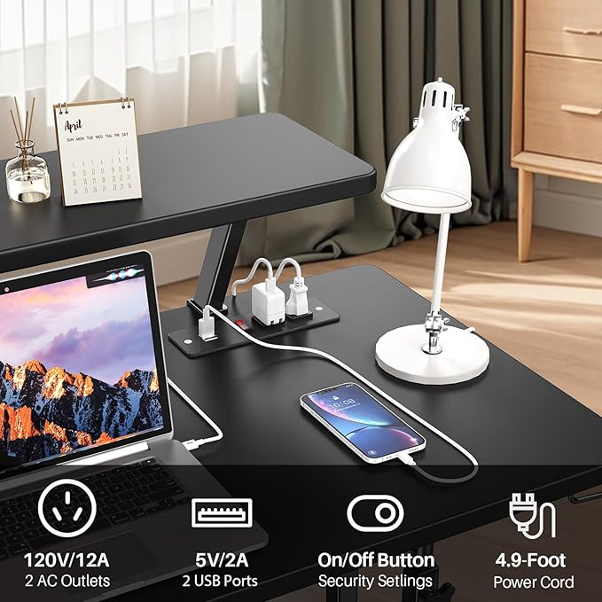 Adjustable Height Standing Desk with Power Outlets, Rolling Stand Up Desk with Monitor Stand and Storage Shelves, 31.5" Small Mobile Computer Desk, Portable Laptop Table (Black with Monitor Stand) - Image 4