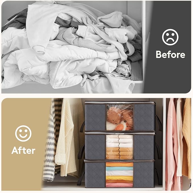 Lifewit 4 Pack 35L Clothes Storage Bins with Lids, Foldable Blanket Storage Bags with Zippers, Clear Window and Reinforced Handles, Closet and Organization for Clothing, Sweater, Comforter, Bedding - Image 9
