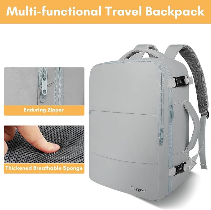Taygeer Carry On Backpack, Womens Travel Backpack with Water Bottle Pocket | Laptop Mochila 15.6inch Flight Approved with Shoe Pouch, College Teacher Tote Bag for Business Travel Supplies, Grey - Image 9