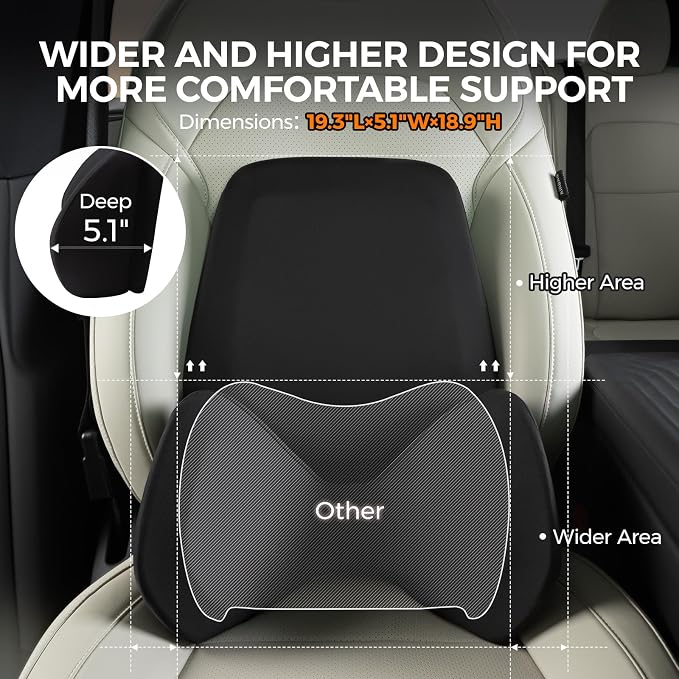 BEBAS Ergonomic Memory Foam Extended Lumbar Support Pillow for Car, Black | Extended Full Back Support, 2-in-1 Detachable Design Lumbar Cushion, Breathable Washable Cover, Fits for Driving, Office - Image 4