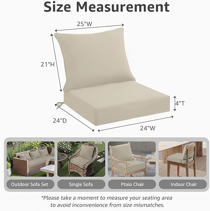 PatioGlow Outdoor Seat Cushion Set 24 x 24 x 4 Inch, Waterproof & Fade Resistant Patio Furniture Cushions with Removable Cover, Thick Deep Seating Pads for Outside Chair Sofa Couch - Image 3
