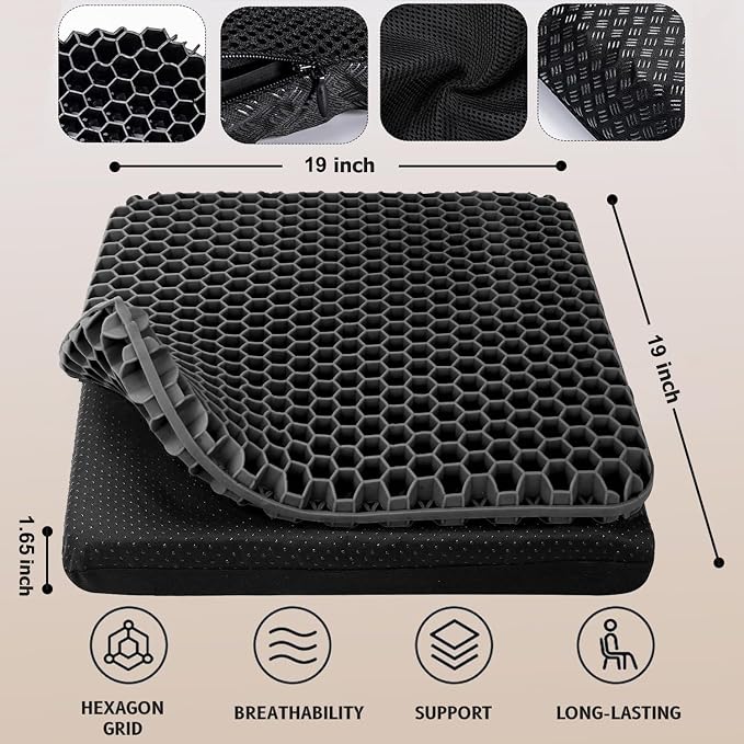 Gel Seat Cushion, Super Large (19x18x1.6inch) Gel Cushion Chair Pads with Non-Slip Cover for Home Office Car Seat Wheelchair, Soft Breathable Honeycomb Seat Cushion for Relieve Hip Pain - Image 3