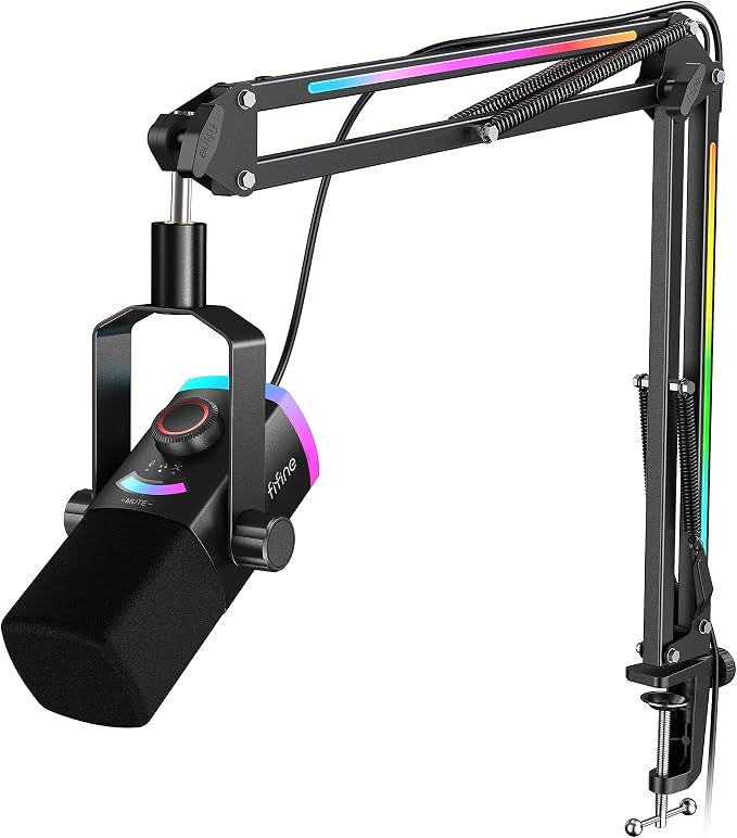 FIFINE AmpliGame AM8PROT Gaming Microphone Kit, XLR/USB Dynamic PC Mic | Streaming Mic Set with Boom Arm, RGB, Tap-to-Mute, Mix Control, Headphone Jack, Volume Knob for Podcast Recording by FIFINE