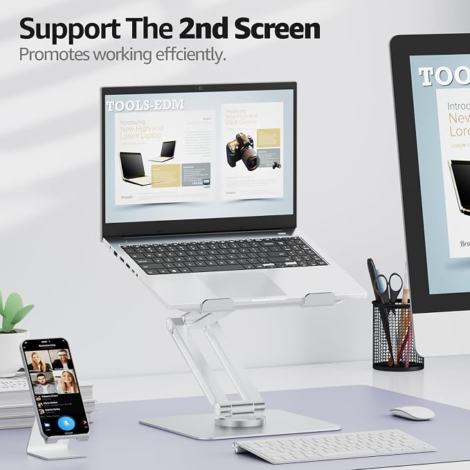 360° Rotating Laptop Stand for Desk fit 10-17" Device | Adjustable Height, Ergonomic Laptop Riser Standing Desk Converter, MacBook Stand, Aluminum Computer Riser Holder - Image 7