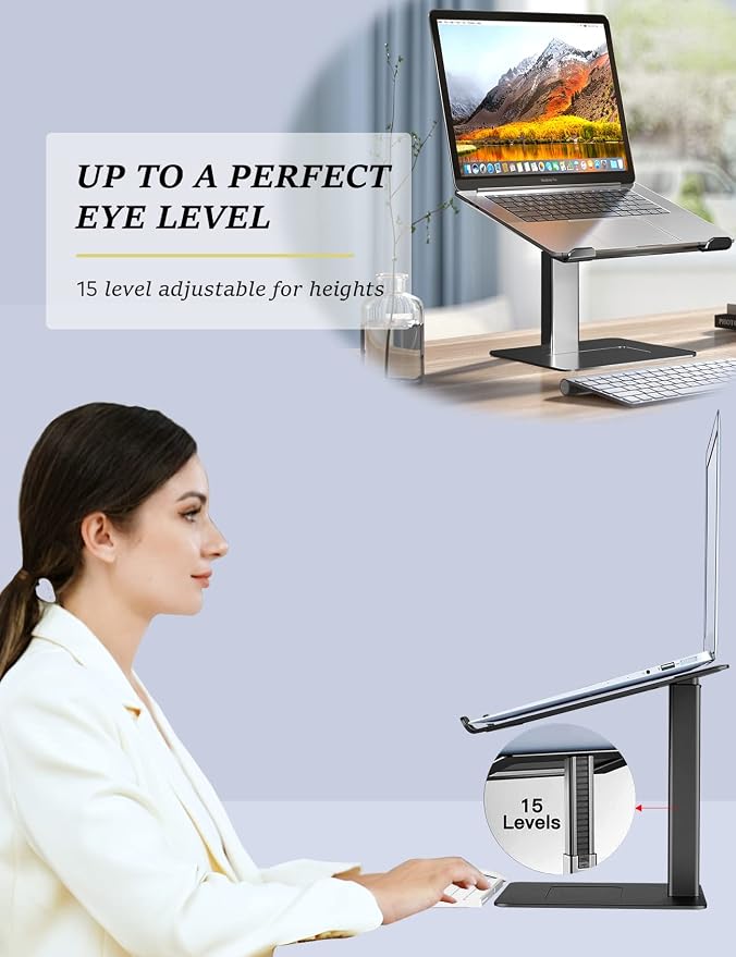 Laptop Stand for Desk, Ergonomic Sitting and Standing Laptop Riser for Notebook MacBook 11-17 Inches，DJ Laptop Stand Adjustable Height from 7-15 Inches Aluminum(Black) - Image 4