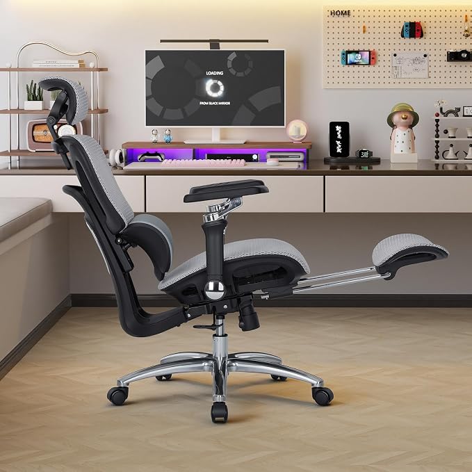 MALOL Ergonomic Office Chair, 400lbs High Back Mesh Desk Chair with 6D Armrests, 3D Headrest, Adjustable Lumbar Support, Seat Depth Adjustment, Tilt Lock, Metal Base & PU Wheels, Grey - Image 12