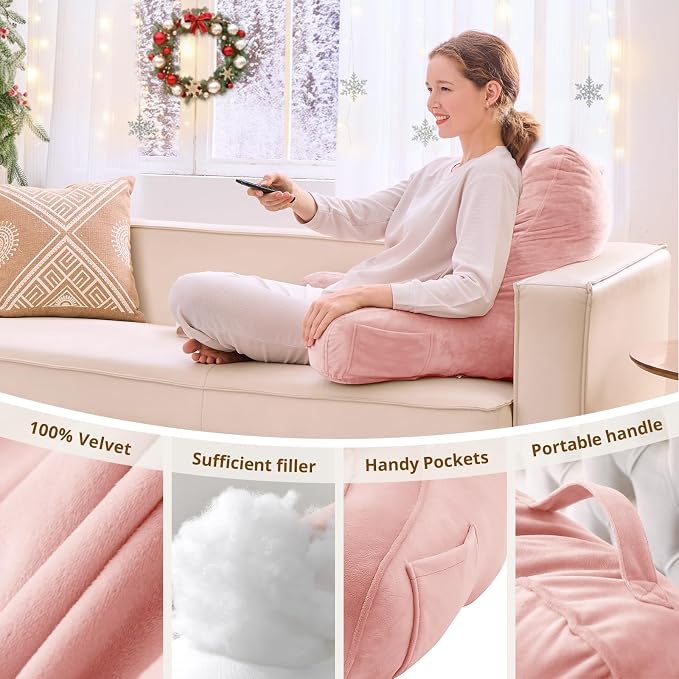 Sasttie Reading Pillow for Bed, Back Pillow for Sitting Up, Peach Pink | 21" Backrest Support Cushion for Couch, Sofa, and Floor, Dorm Essentials, OEKO-TEX, Adjustable Down Alternative Fill - Image 5
