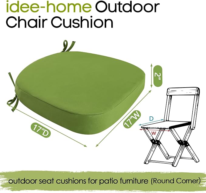 idee-home Outdoor Chair Cushions Set of 4, 17" x 17" D-Shaped | Thick Outdoor Seat Cushions Waterproof Patio Furniture with Ties Dining Pads - Image 8