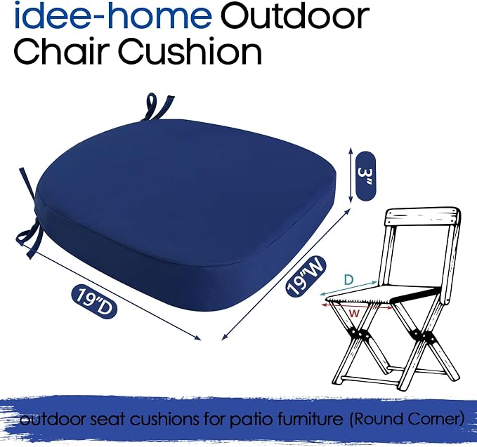 idee-home Outdoor Chair Cushions Set of 4, 19" x 19" D-Shaped | Thick Outdoor Seat Cushions Waterproof Patio Furniture with Ties Dining Pads - Image 8