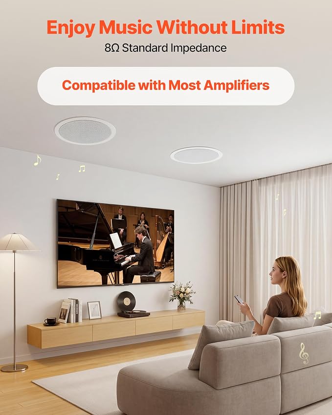 VEVOR in Ceiling Speakers, 8", in-Ceiling & in-Wall Speaker System, Hi-Fi Sound, 150W Peak, 2-Way Flush Mount Speakers, for Damp Humid Placement, Home Theater, Living Room, or Covered Patio, 1 Pair - Image 3