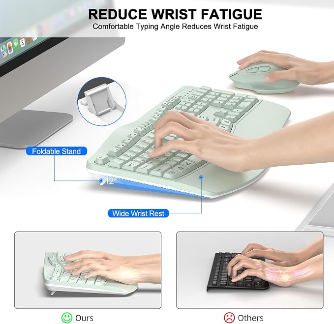 Wireless Keyboard and Mouse Combo, 2.4G Ergonomic Wave Key(Avocado Green) | Full Size Wave Keyboard with Wrist Rest, 3-Level DPI Adjustable Ergonomic Mouse for Windows and Mac OS Desktop/Laptop/PC - Image 3