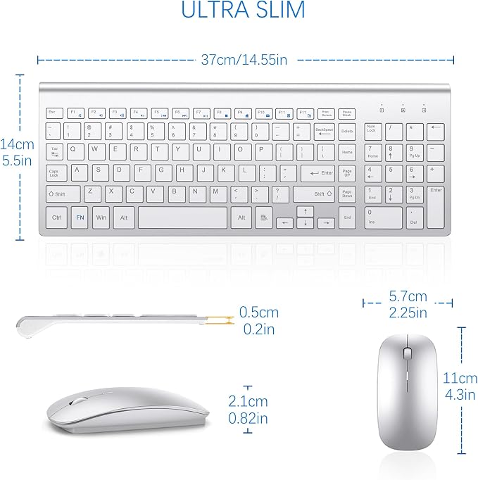 Wireless Keyboard and Mouse Ultra Slim Combo, TopMate - Silver White | 2.4G Silent Compact 2400DPI Mouse and Scissor Switch Keyboard Set with Cover, Batteries Included, for PC/Laptop/Windows/Mac - Image 6