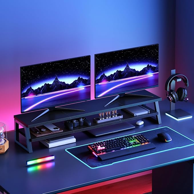 HOOBRO 2-Tier Dual Monitor Stand Riser, 39 Inch Large Computer Monitor Stand for 2 Monitors, Computer Monitor Riser, Desk Shelf Organizer for Office Desk, Accessories, Black BB122CJ01 - Image 8
