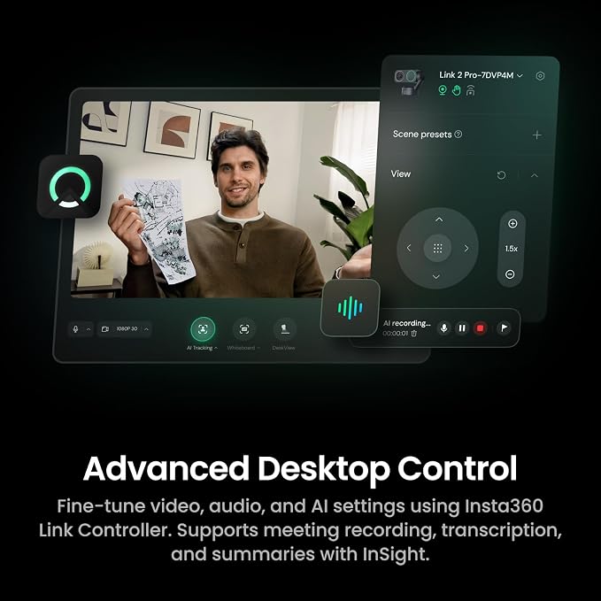 Insta360 Link 2 Pro Creator Bundle – 4K PTZ Webcam for PC/Mac, 1/1.3” Sensor, Low-Light, AI Tracking, HDR, Directional Noise-Canceling Mics, Supports Stream Deck, Zoom, Twitch for Streaming - Image 8
