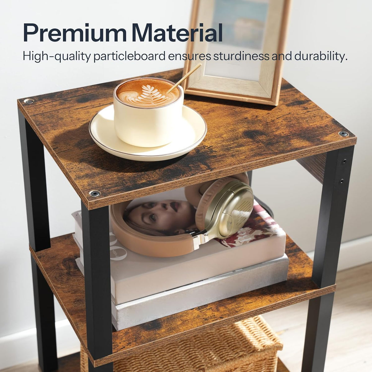 HOOBRO 3-Tier Printer Stand with Charging Station, Under Desk Printer Table, Printer Cart with Storage Shelves, Shelf for Small Spaces, for Home Office, Rustic Brown and Black BF63UPS01 - Image 4